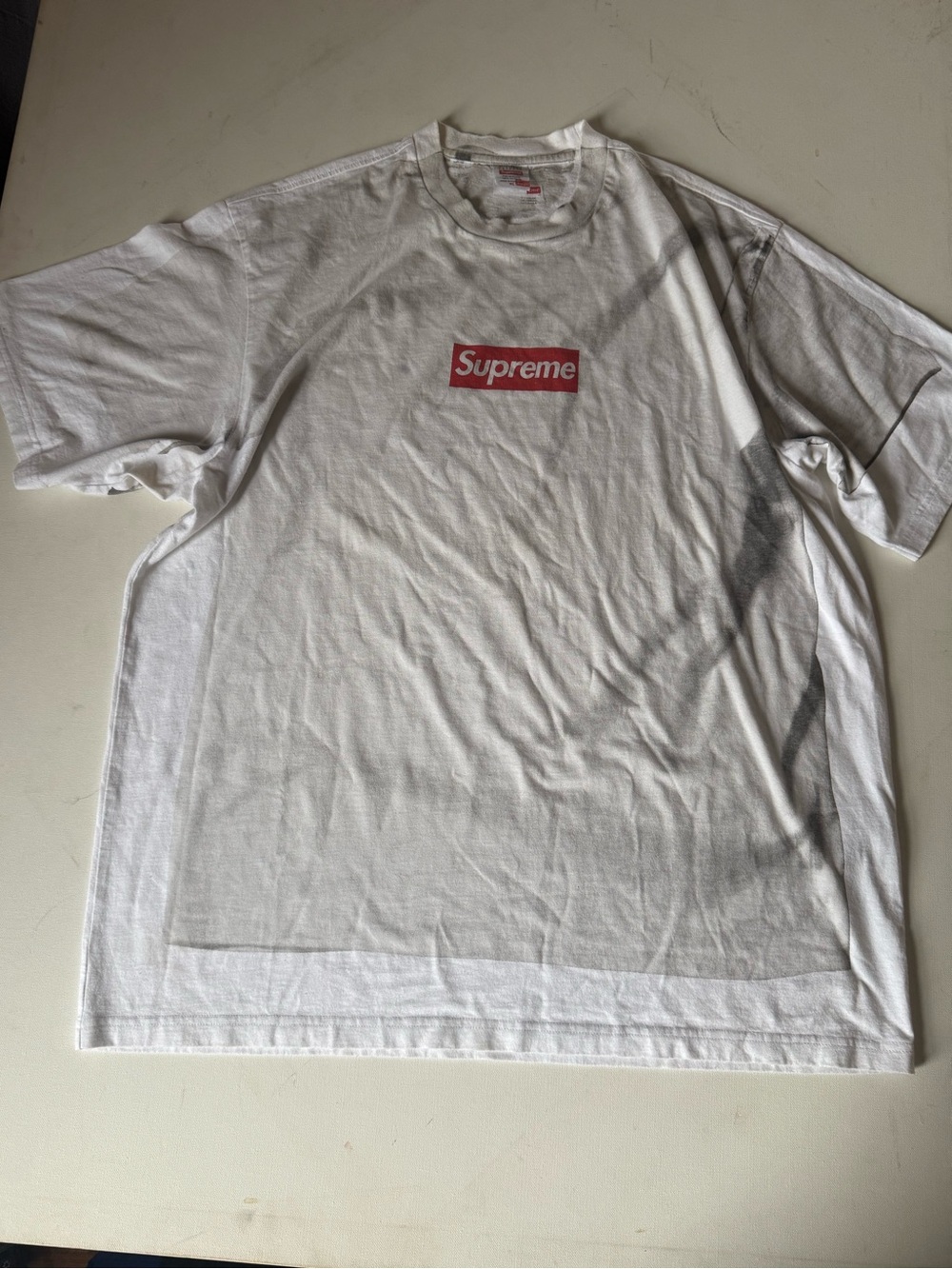 Supreme x Mmg Masion Margiela White T-Shirt with Red Box Logo